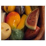 Set of 12 Alabaster Onyx Marble Stone Hand Carved Fruit in a Basket - Lime, Lemon, Mango, Apple, Watermelon, Banana, Canteloupe