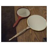 Lot of (2) Vintage Japanese Kamakura-bori Handheld Mirrors - 5" Reddish Wood Frame, 7" Gold toned Double Sided