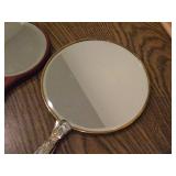 Lot of (2) Vintage Japanese Kamakura-bori Handheld Mirrors - 5" Reddish Wood Frame, 7" Gold toned Double Sided