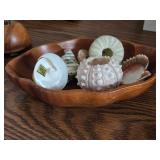Walnut Wood Dish by Cottage Product (Phillipines) with Sea Shells