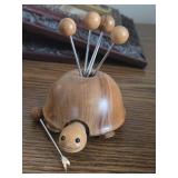 Turtle theme Mid Century Wooden Appetizer Fork Holder with (6) Appetizer Forks by Oliv-Art