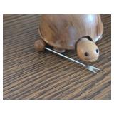 Turtle theme Mid Century Wooden Appetizer Fork Holder with (6) Appetizer Forks by Oliv-Art
