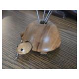 Turtle theme Mid Century Wooden Appetizer Fork Holder with (6) Appetizer Forks by Oliv-Art