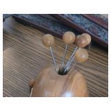 Turtle theme Mid Century Wooden Appetizer Fork Holder with (6) Appetizer Forks by Oliv-Art