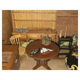 Lot of (1 Shelf) Miniature Doll House Accessories - Wood Display Box, Hexagon Display Cabinet, Dining Furniture (Buffet, Wash Sink, Dining Table and Chair), Violin, Side Tables with Décor, Cat Statue