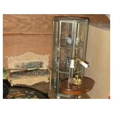 Lot of (1 Shelf) Miniature Doll House Accessories - Wood Display Box, Hexagon Display Cabinet, Dining Furniture (Buffet, Wash Sink, Dining Table and Chair), Violin, Side Tables with Décor, Cat Statue