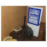 Lot of  Miniature Doll House Accessories - Fireplace, Various Kitchen Buffets, Bench, Tables, Baby Carriage, Musical Instruments, Drum Kit and Horns Under Glass Dome