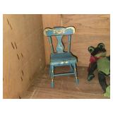 Lot of  Miniature Doll House Accessories - Corner Brick Fireplace, Vintage Spinning Wheel, Tile Stove / Ovne, Dining Chair, Spade and Hoe, Buffet, Wall Clocks, Musical Instruments Under Glass Dome