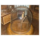 Lot of  Miniature Doll House Accessories - Corner Brick Fireplace, Vintage Spinning Wheel, Tile Stove / Ovne, Dining Chair, Spade and Hoe, Buffet, Wall Clocks, Musical Instruments Under Glass Dome