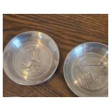 Lot of (2) Viking Ship and Fishing Troll theme Pewter Drink / Cocktail Coasters Set of 2 (Norway)