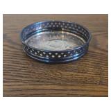 (1) Pewter Sugar Bowl 6", (1) Dragon Fly theme Metal Candle Holder 5"D, (1) Silverplate Wine Bottle Coaster with Pierced Gallery Edge and Engraved Floral Design 4"