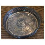 (1) Pewter Sugar Bowl 6", (1) Dragon Fly theme Metal Candle Holder 5"D, (1) Silverplate Wine Bottle Coaster with Pierced Gallery Edge and Engraved Floral Design 4"