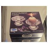 Lot of (2) Nuutajarvi Lumme Glass Candleholders with Candles (design by Kerrtu Nurminen Set of 2 (in original packaging)