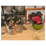 Lot of (2) Ceramic Faux Flower Arrangement in Ceramic Planter