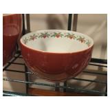 Lot of (2) Serving Bowls - Hearts & Pines by Porsgrund (Norway) (red)