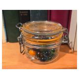 Vintage Le Parfuit Super Glass Mini Canning Jar with Wire Snap Lid with Marbles