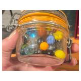 Vintage Le Parfuit Super Glass Mini Canning Jar with Wire Snap Lid with Marbles