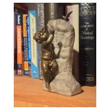 Bronze Painted Cherub on Stone Display Artwork