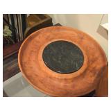 Mid Century Modern Cherry Wood with Dark Marble Inlay Serving Tray (autographed)