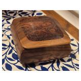 Handmade Walnut and Bacoti Wood Jewely Box with Felt Interior