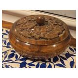 Vintage Floral Motif pattern Hand Carved Wooden Round Trinket Box with Lid