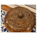 Vintage Floral Motif pattern Hand Carved Wooden Round Trinket Box with Lid