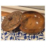 Vintage Floral Motif pattern Hand Carved Wooden Round Trinket Box with Lid
