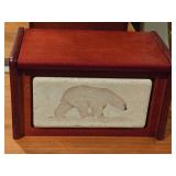 Wooden with Stone Polar Bear Inlay Keepsake Memory Box