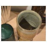 (1) Janel Handmade Stoneware Goblet, (2) Candles