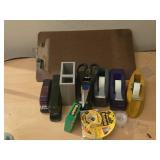 Lot of (13) Office Supplies - Tape and Dispensers, Scissors, Staplers, Pen Caddy, Clipboard