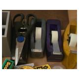 Lot of (13) Office Supplies - Tape and Dispensers, Scissors, Staplers, Pen Caddy, Clipboard