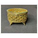 Set of 5 Vintage Ornate Gold Tone Filigree Jewelry Trinket Boxes