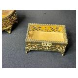 Set of 5 Vintage Ornate Brass and Glass Jewelry Trinket Boxes