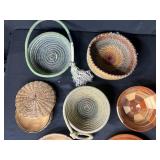 Collection of 7 Handcrafted Wooden and Woven Decorative Bowls and Baskets