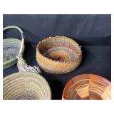 Collection of 7 Handcrafted Wooden and Woven Decorative Bowls and Baskets