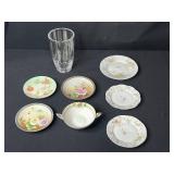 Collection of Vintage Hand Painted Plates, Nippon, Haviland Limoges, Z.S. & Co Bavaria and Crystal Vase