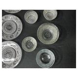 Set of Vintage Pressed Glass Plates and Bowls with Floral Pattern