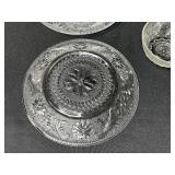 Set of Vintage Pressed Glass Plates and Bowls with Floral Pattern