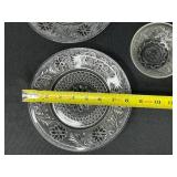 Set of Vintage Pressed Glass Plates and Bowls with Floral Pattern