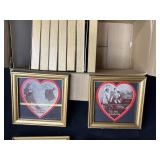 Set of Framed Vintage Valentine Card Prints with Gold Frames