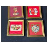 Set of Framed Vintage Valentine Card Prints with Gold Frames