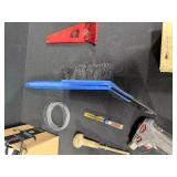 Assorted Hand Tools and Brushes with Box of Brass Fasteners