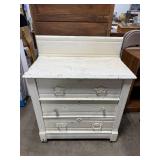Antique White Painted Wooden Dresser with Three Drawers