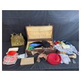 Vintage Clothing and Accessories Collection with Leather Suitcase and Handbag