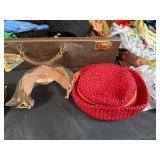 Vintage Clothing and Accessories Collection with Leather Suitcase and Handbag