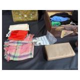Vintage Clothing and Accessories Collection with Leather Suitcase and Handbag