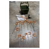 Antique Rodgers Grain Company Green Wood Bucket with Bar Clamps and Anvil