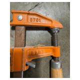 Antique Rodgers Grain Company Green Wood Bucket with Bar Clamps and Anvil