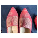 Decorative Red Wooden Dutch Shoes and Holiday Felt Stocking Set