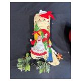 Decorative Red Wooden Dutch Shoes and Holiday Felt Stocking Set